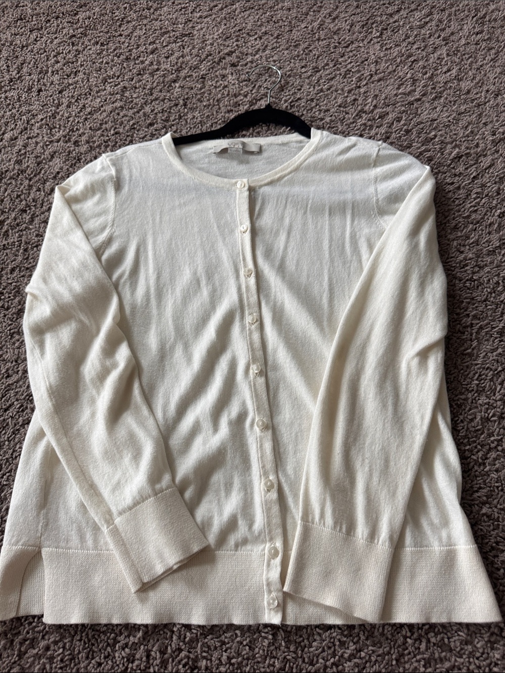 LOFT Cream Button-Up Lightweight Cardigan